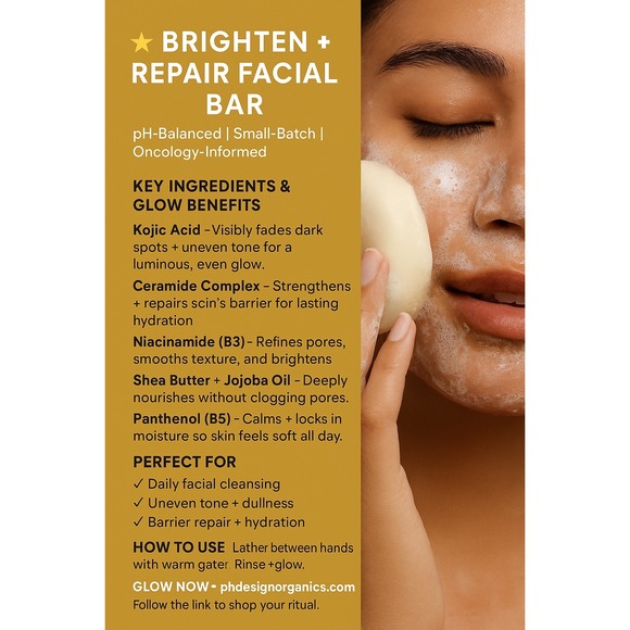 PH DESIGN ORGANICS Kojic Ceramide Glow Bar Brighten Repair Facial Cleanser3.5 oz - Picture 5 of 5